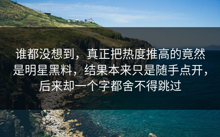 谁都没想到，真正把热度推高的竟然是明星黑料，结果本来只是随手点开，后来却一个字都舍不得跳过