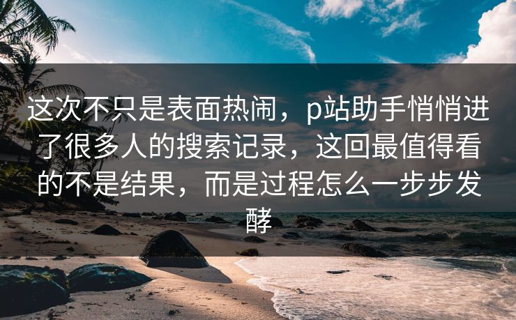 这次不只是表面热闹，p站助手悄悄进了很多人的搜索记录，这回最值得看的不是结果，而是过程怎么一步步发酵