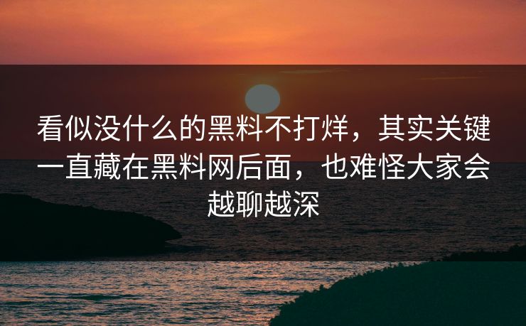 看似没什么的黑料不打烊，其实关键一直藏在黑料网后面，也难怪大家会越聊越深