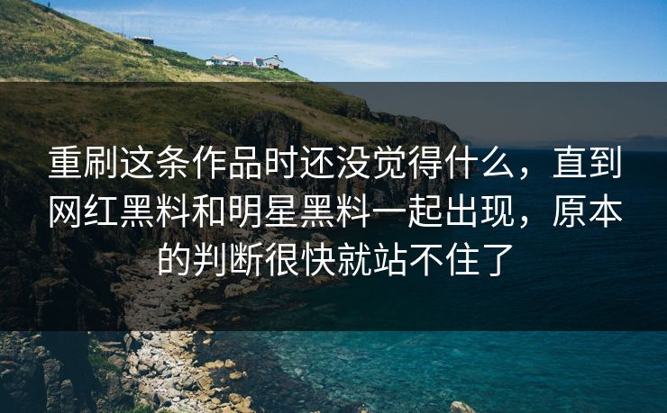 重刷这条作品时还没觉得什么，直到网红黑料和明星黑料一起出现，原本的判断很快就站不住了
